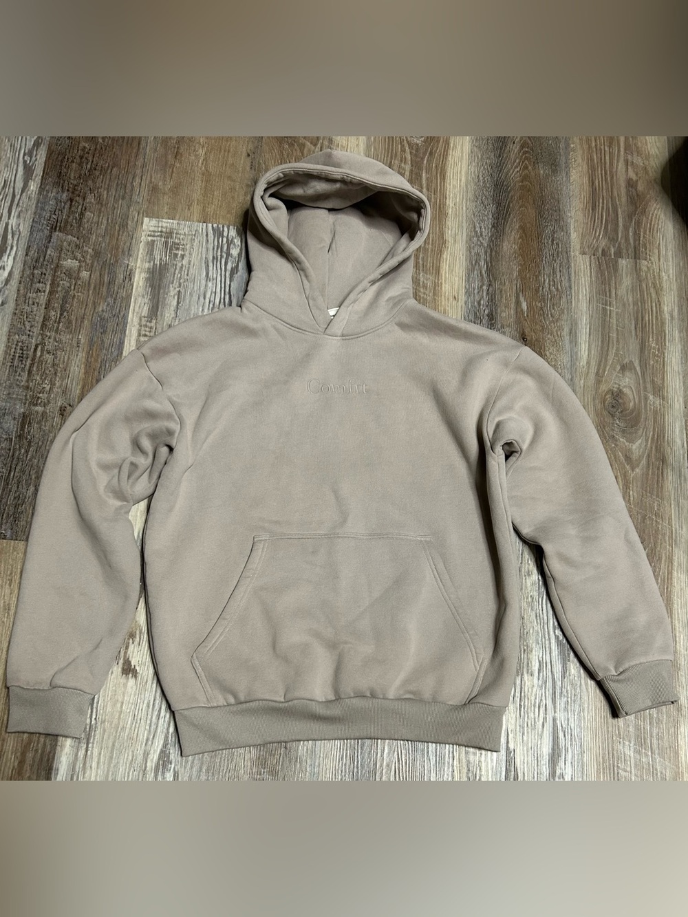 Comfort Embroidered Hoodie in Taupe